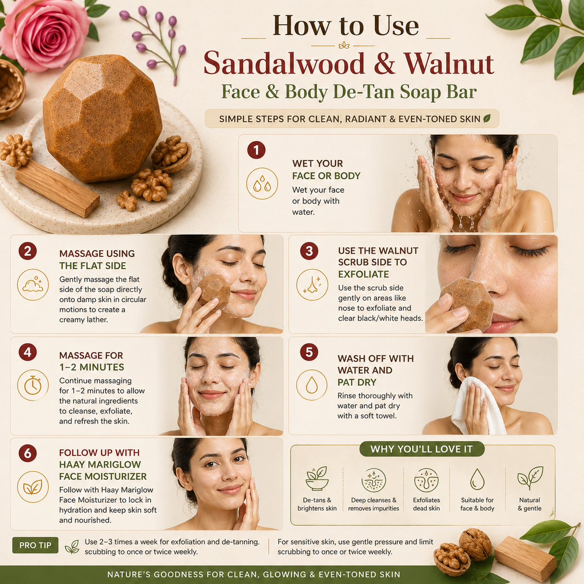 Natural De-Tan Soap Bar | Sandalwood & Walnut Face & Body Cleanser