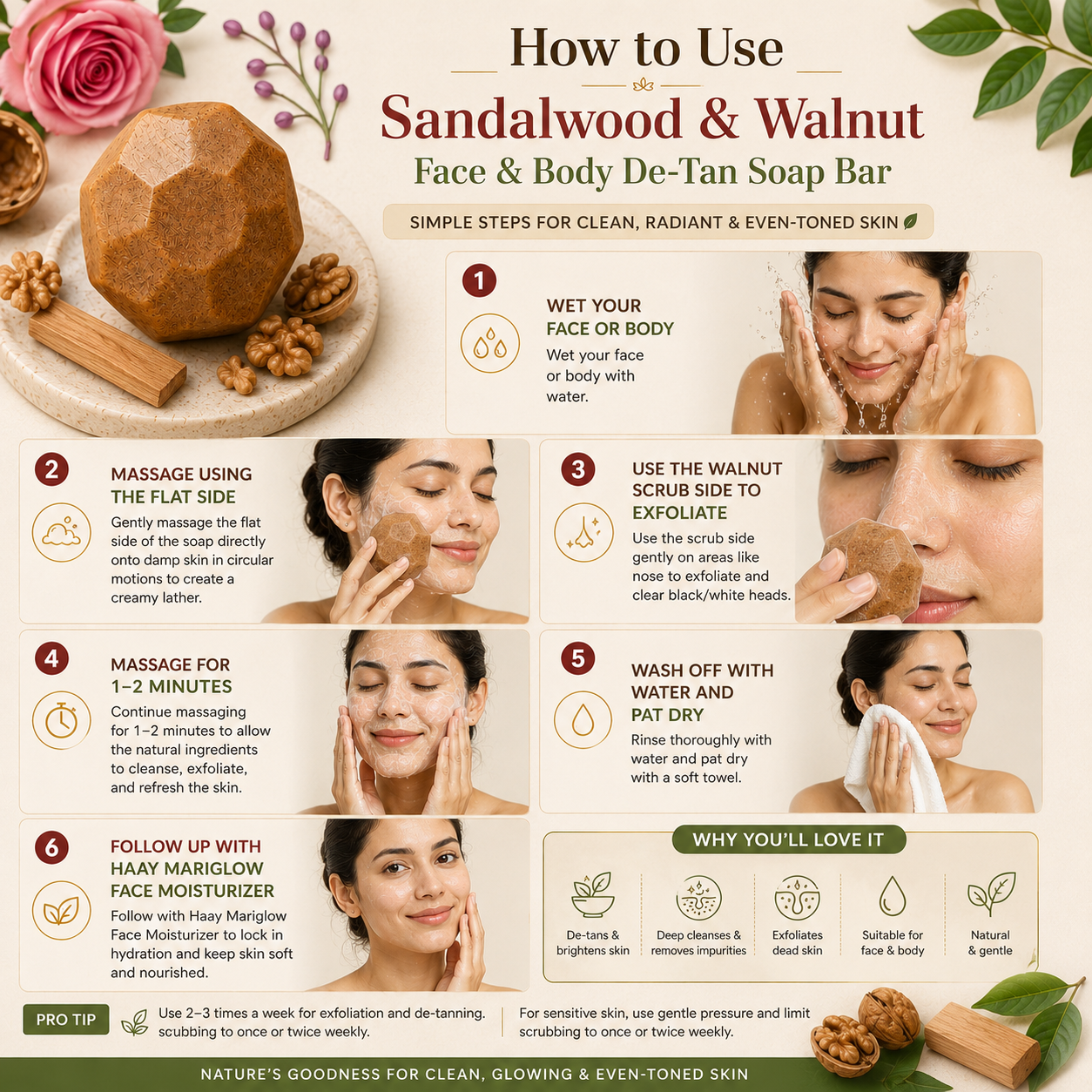Natural De-Tan Soap Bar | Sandalwood & Walnut Face & Body Cleanser