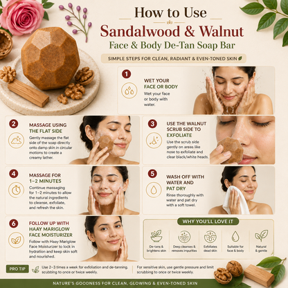 Natural De-Tan Soap Bar | Sandalwood & Walnut Face & Body Cleanser