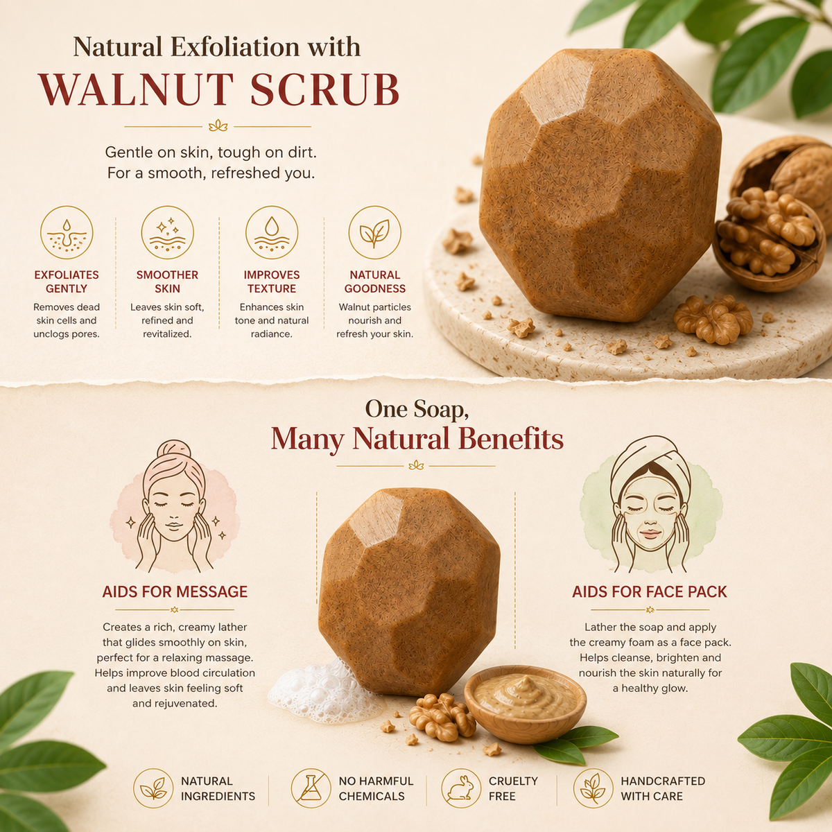 Natural De-Tan Soap Bar | Sandalwood & Walnut Face & Body Cleanser